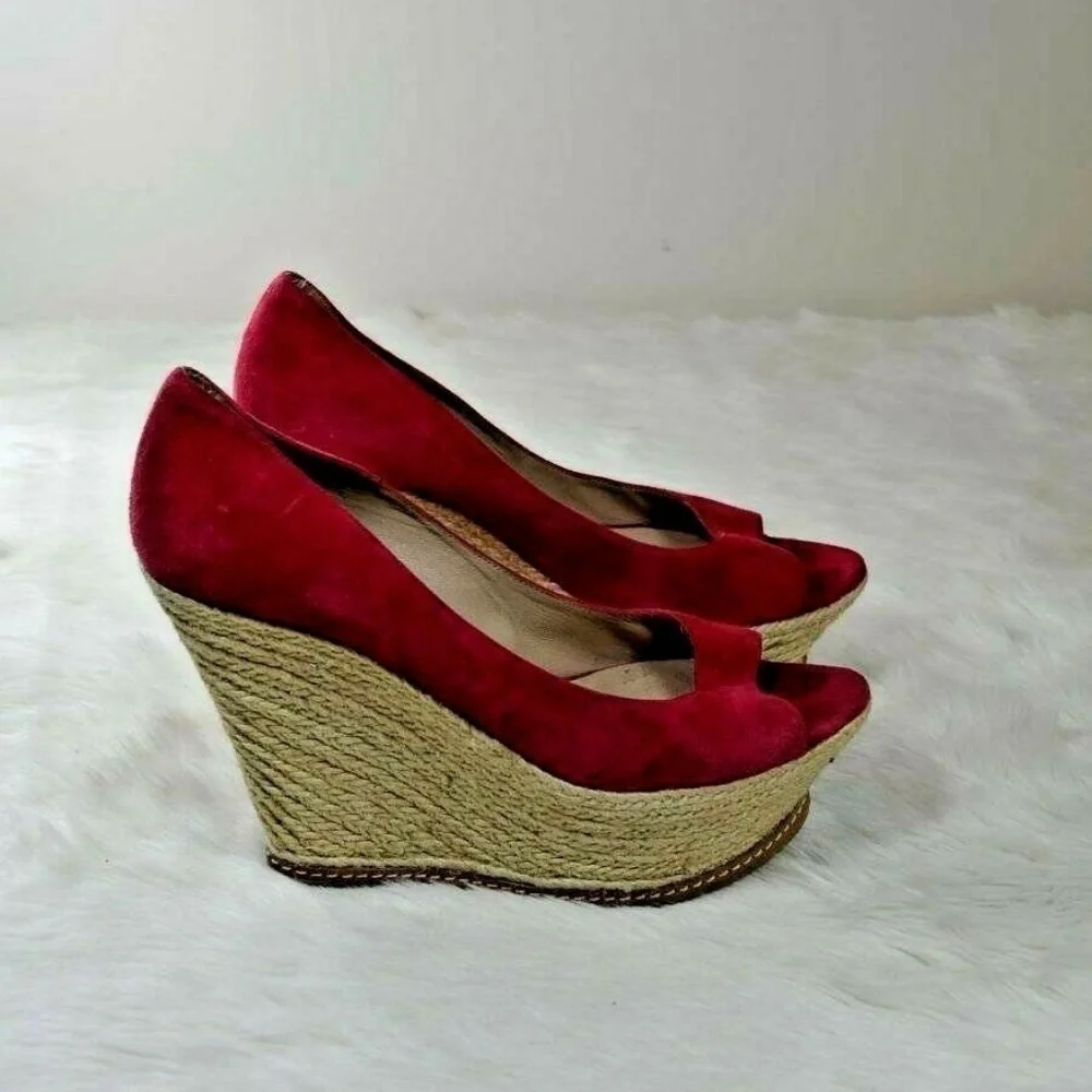 Pura Lopez Red Suede Platform Espadrilles